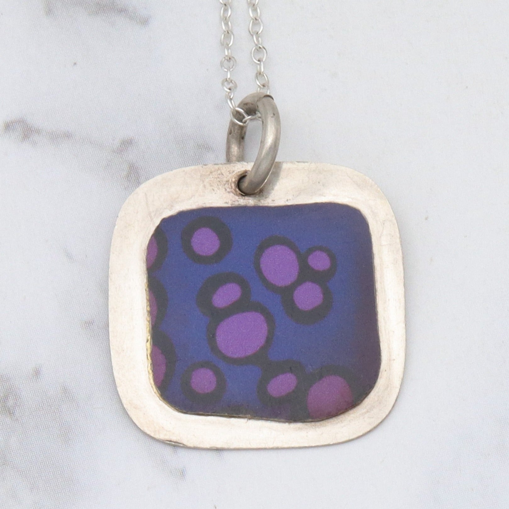 Vintage handmade 90’s sterling enamel tile pendant necklace